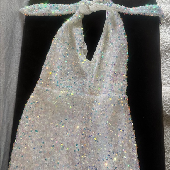 White Sequin Jumpsuit - Picture 3 of 6